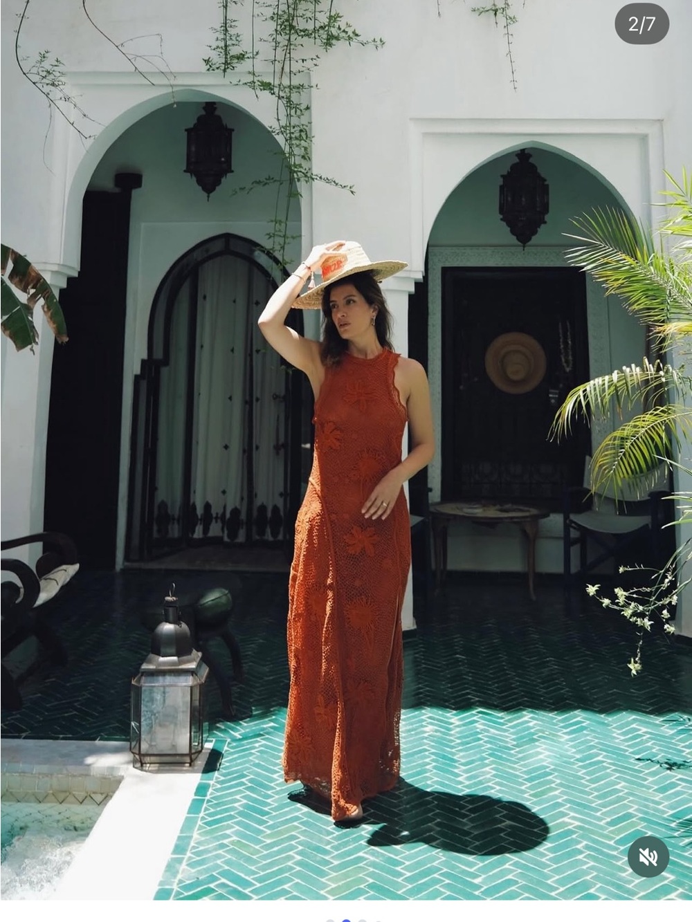 H&M STUDIO RUFFLED CROCHET-LOOK DRESS Orange/Sunflowers - Picture 10 of 16